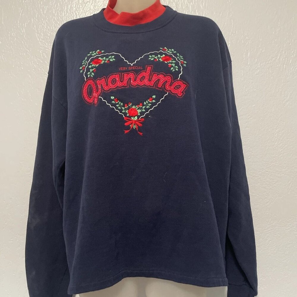 Vintage Pleasant Shade Grandma Very Special Heart Flower Nature Sweatshirt L